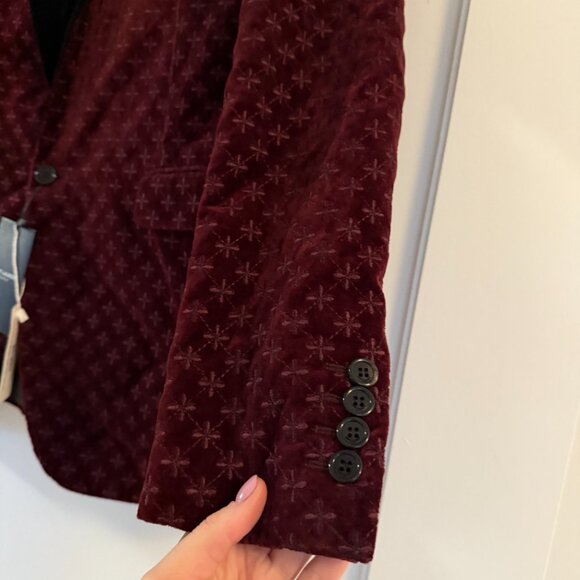 NWT Saint Laurent YSL Velvet Evening Blazer Jacket In Burgundy Sz 42 - Picture 5 of 11